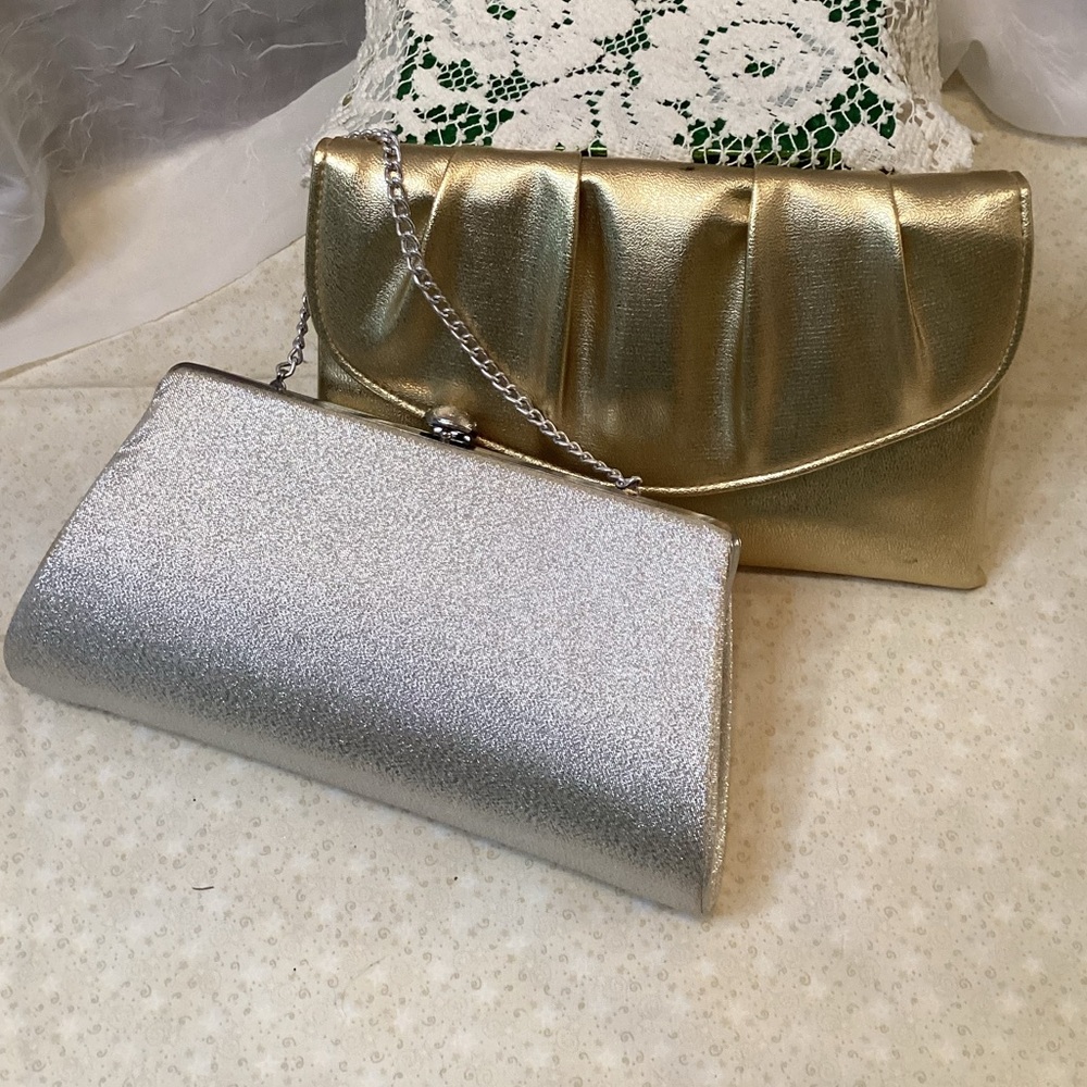 Vintage Elegant Gold & Silver Clutch Purse Set Evening Bags Prom Wedding